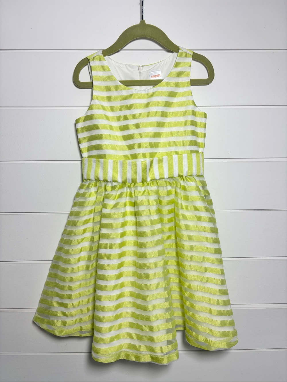 Gymboree Lime Green & White Striped Sleeveless Fit-and-Flare Dress‎